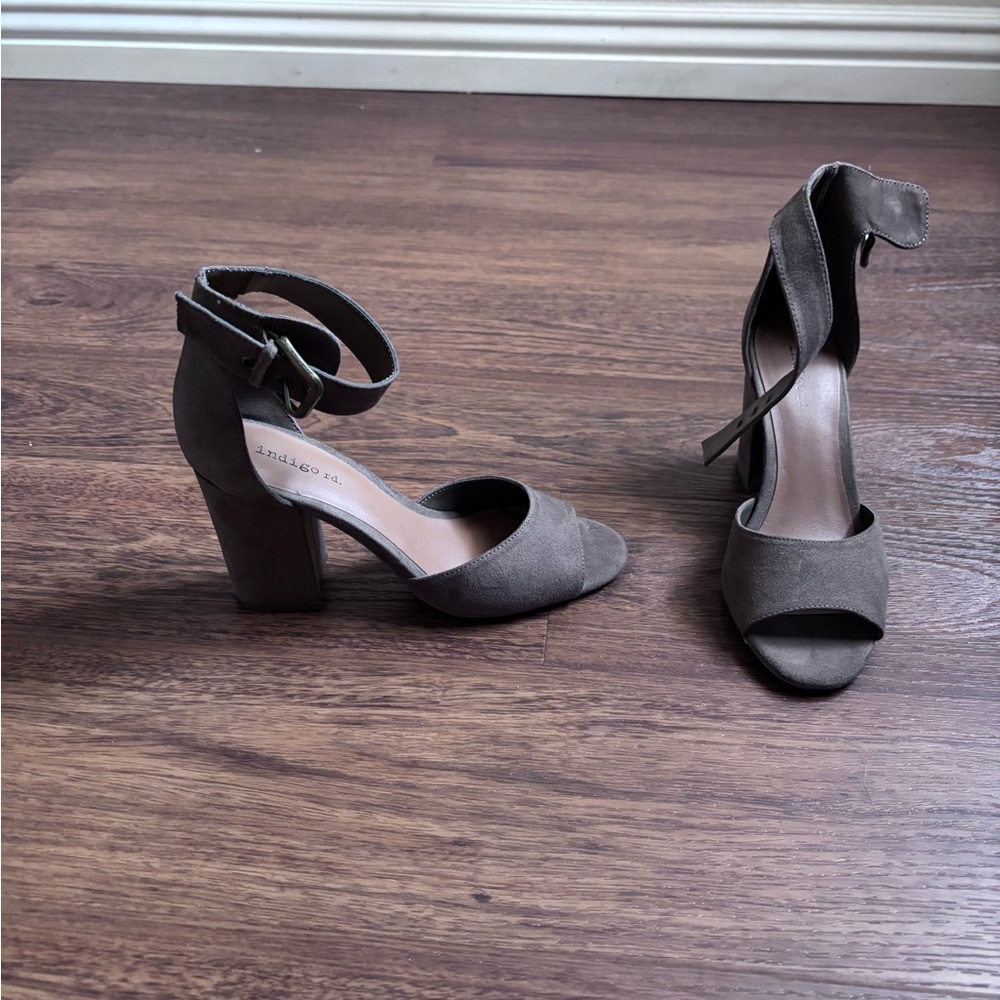 Elegant Taupe/brown Block Heel Sandals